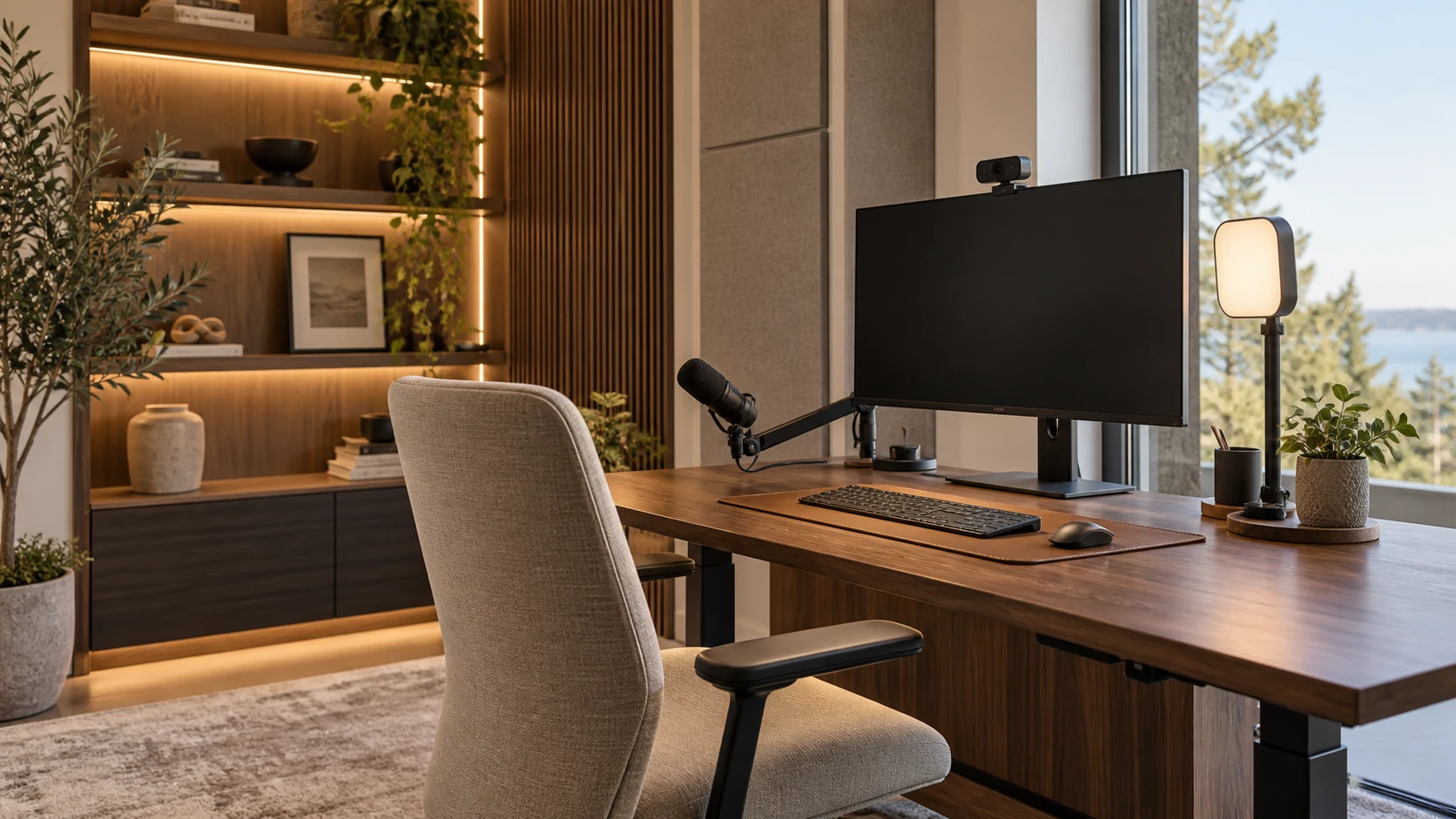 Illustrative design concept for an office video and recording setup.