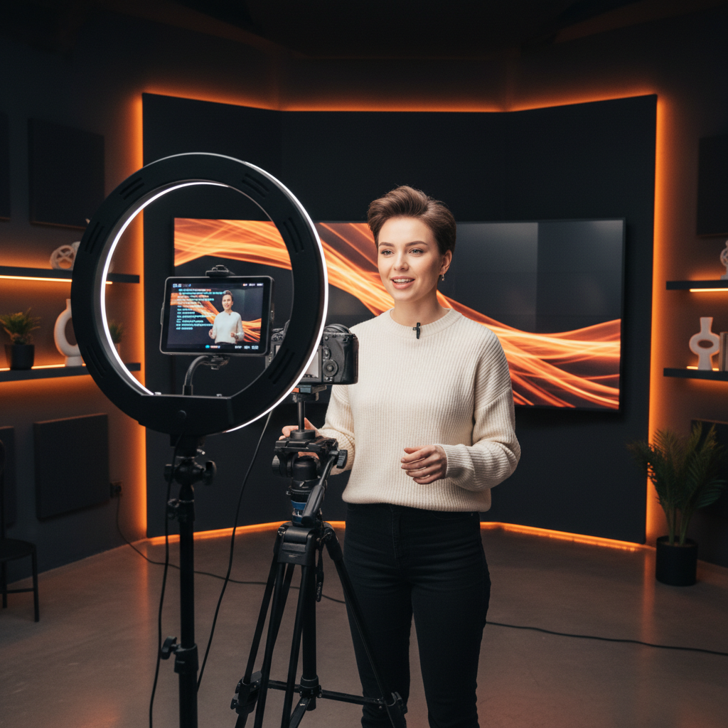 Content creator filming short-form video reels in professional studio with teleprompter - Pod Bros Media Content Sprint in Scottsdale Arizona