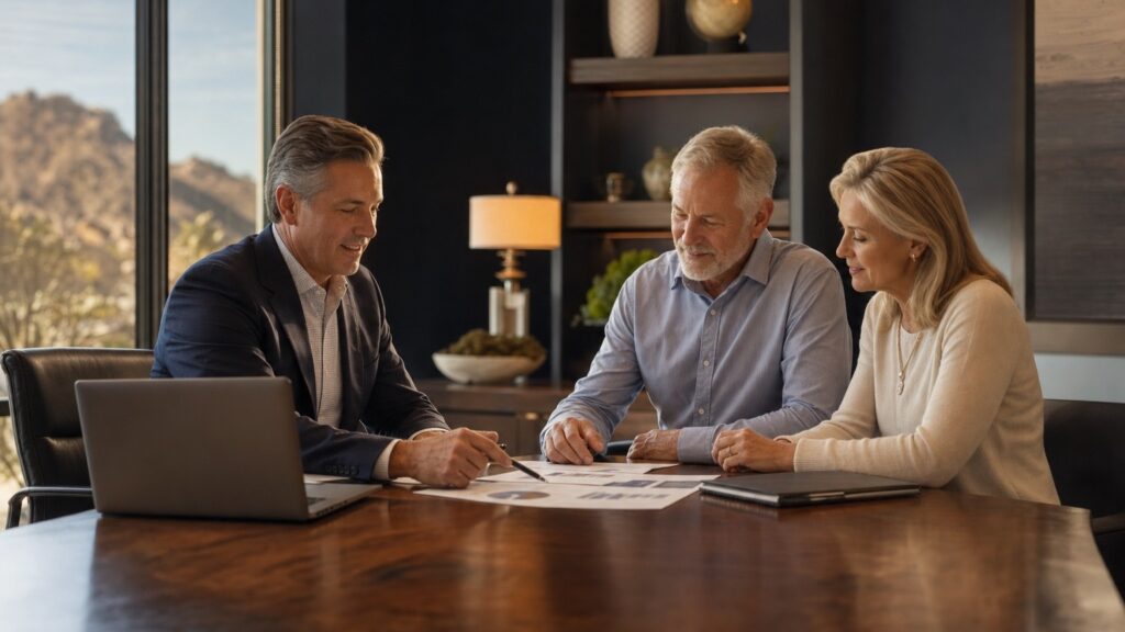 Financial advisor explaining Social Security retirement questions in Scottsdale Arizona - Pod Bros Media